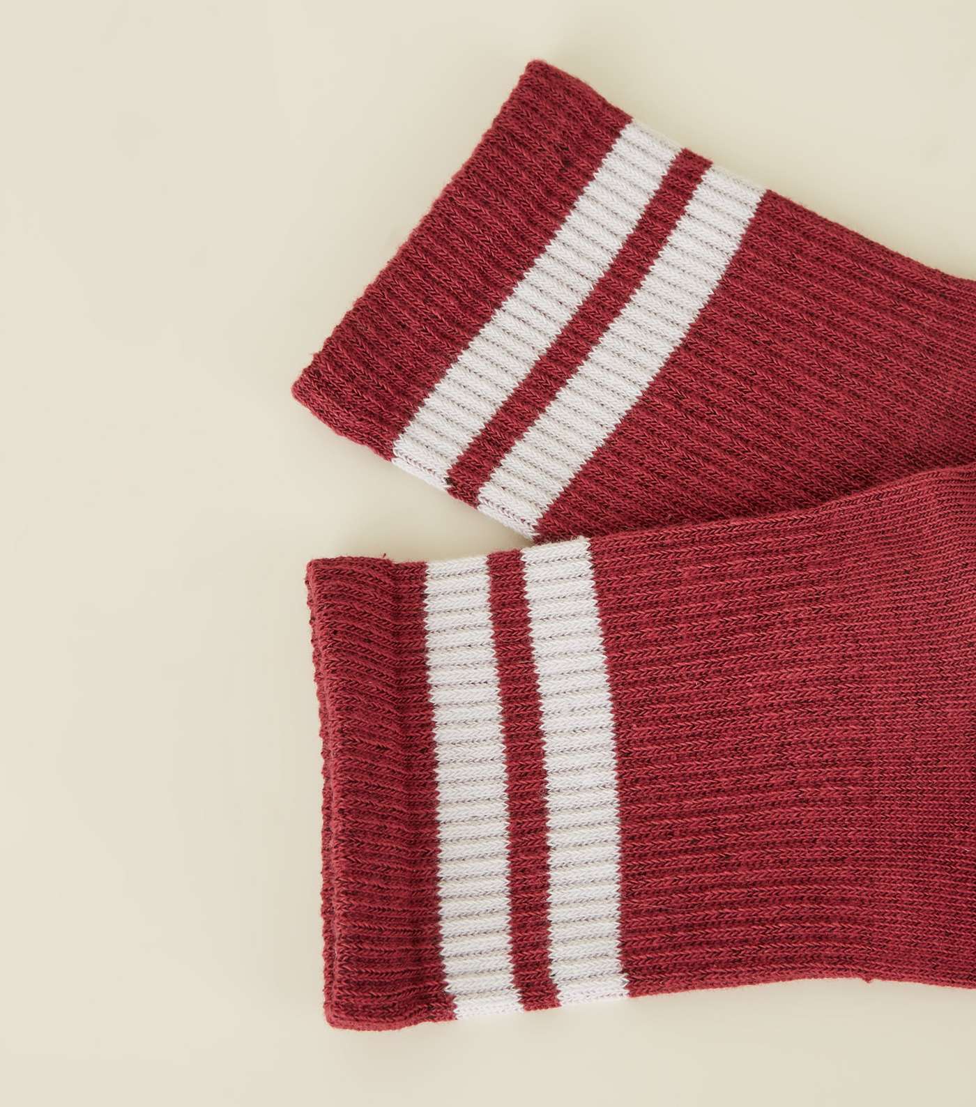 Burgundy Ribbed Sport Stripe Socks  Image 3