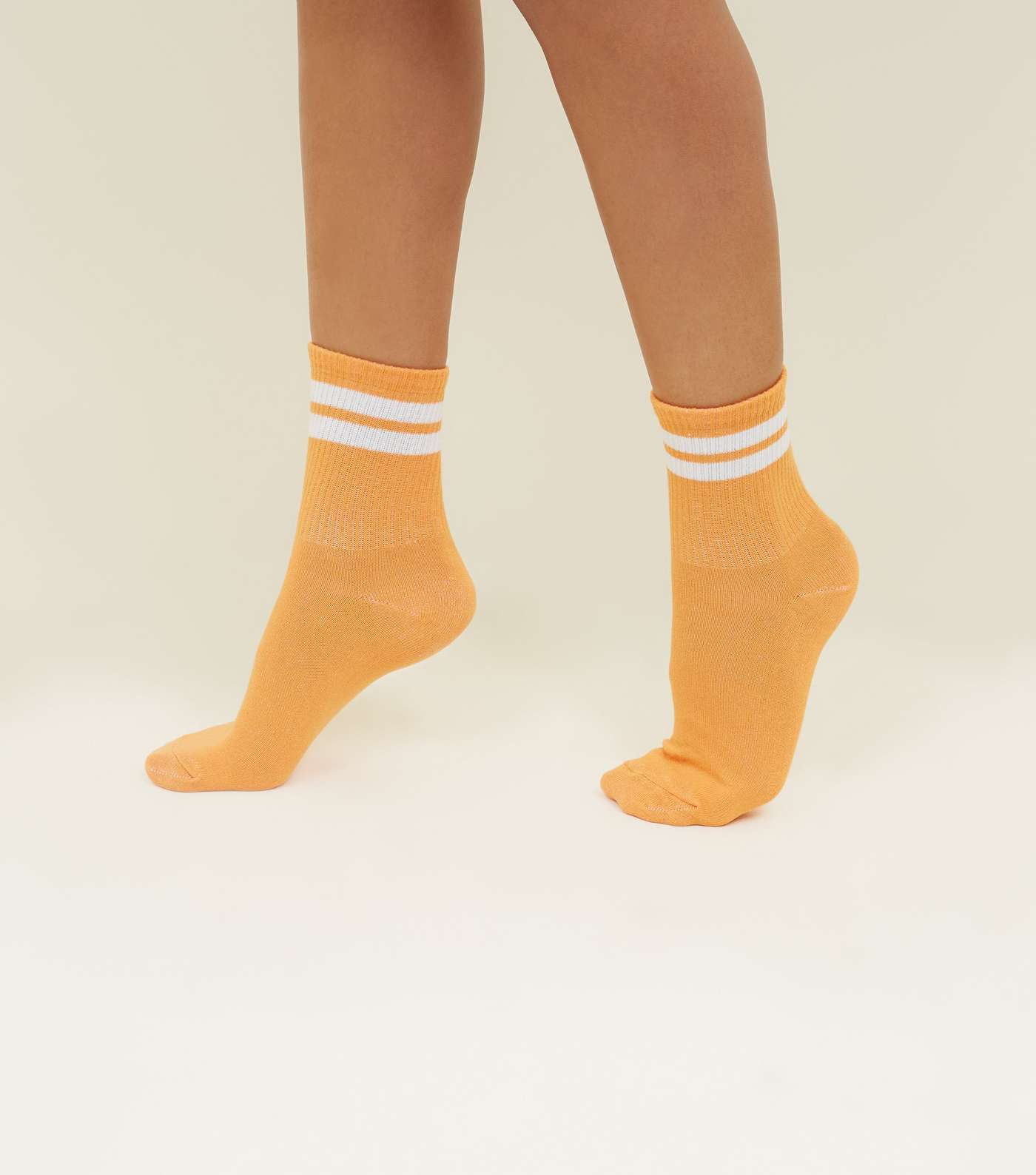 Orange Ribbed Sport Stripe Socks Image 2
