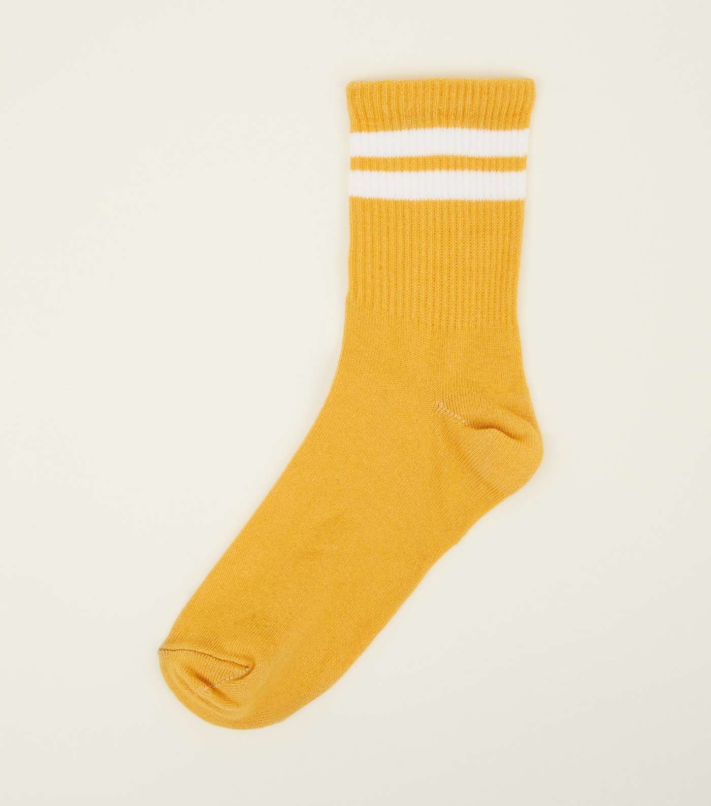 Yellow Ribbed Sport Stripe Socks