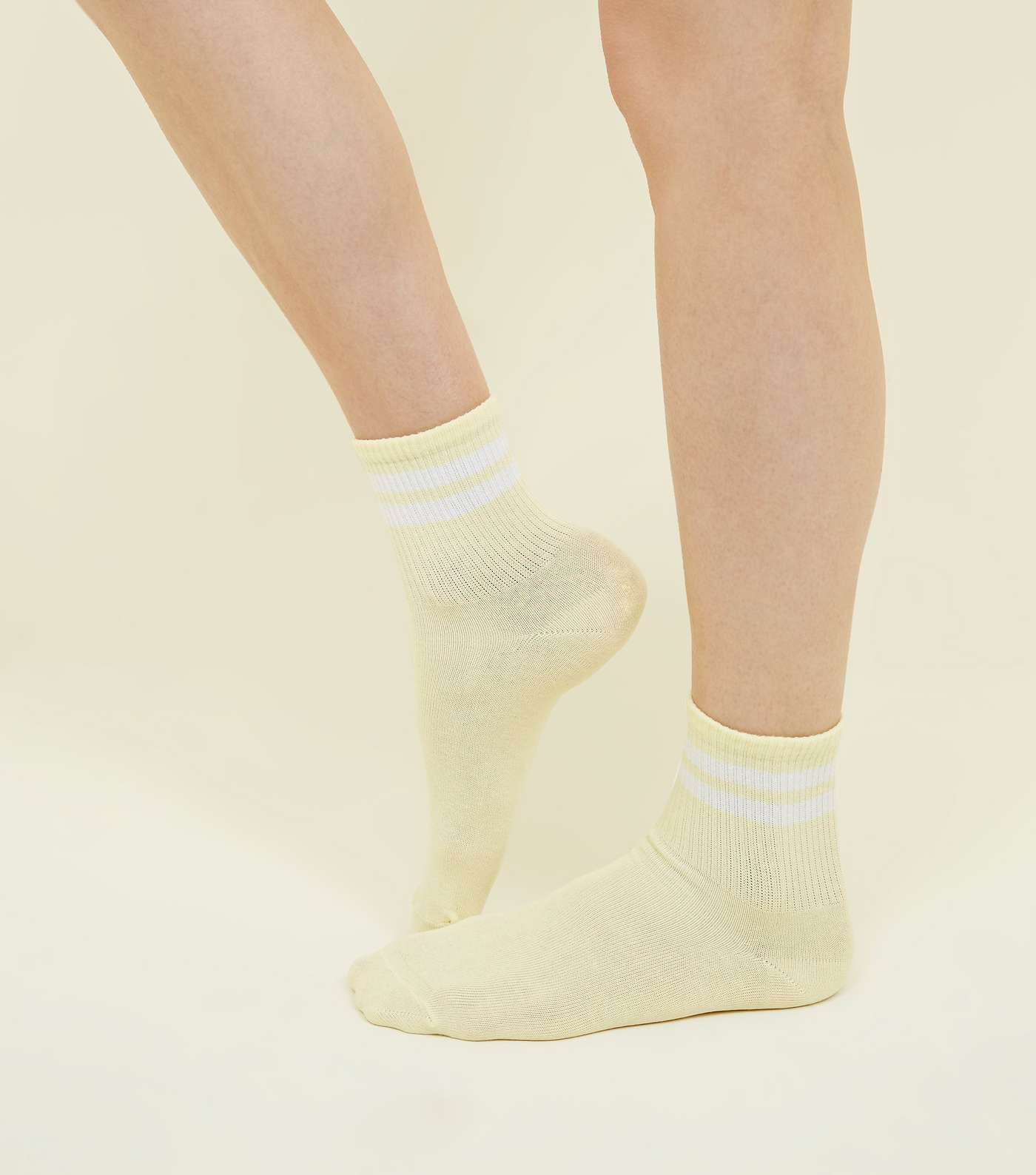 Pale Yellow Ribbed Sport Stripe Socks Image 2