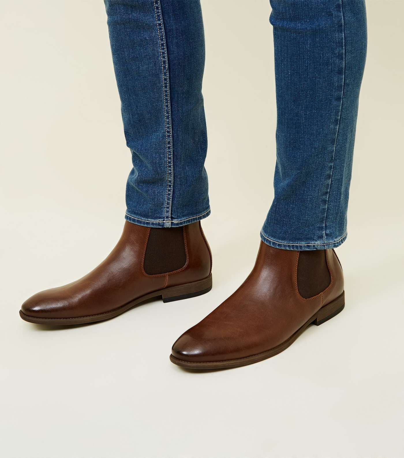 Dark Brown Leather-Look Chelsea Boots 