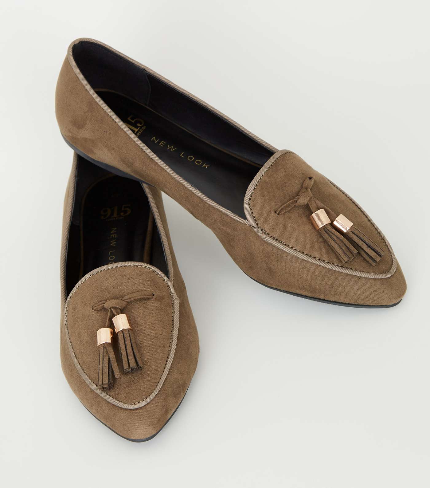 Girls Khaki Suedette Pointed Front Tassel Loafers Image 4