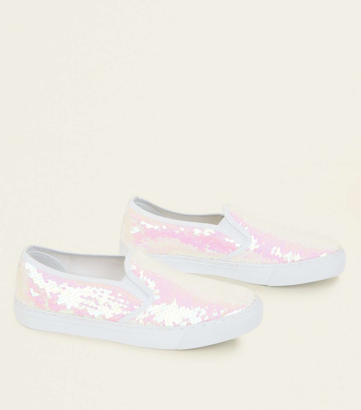 Off White Sequin Slip On Trainers Image 4