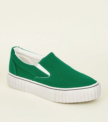Green Canvas Slip On Chunky Trainers 