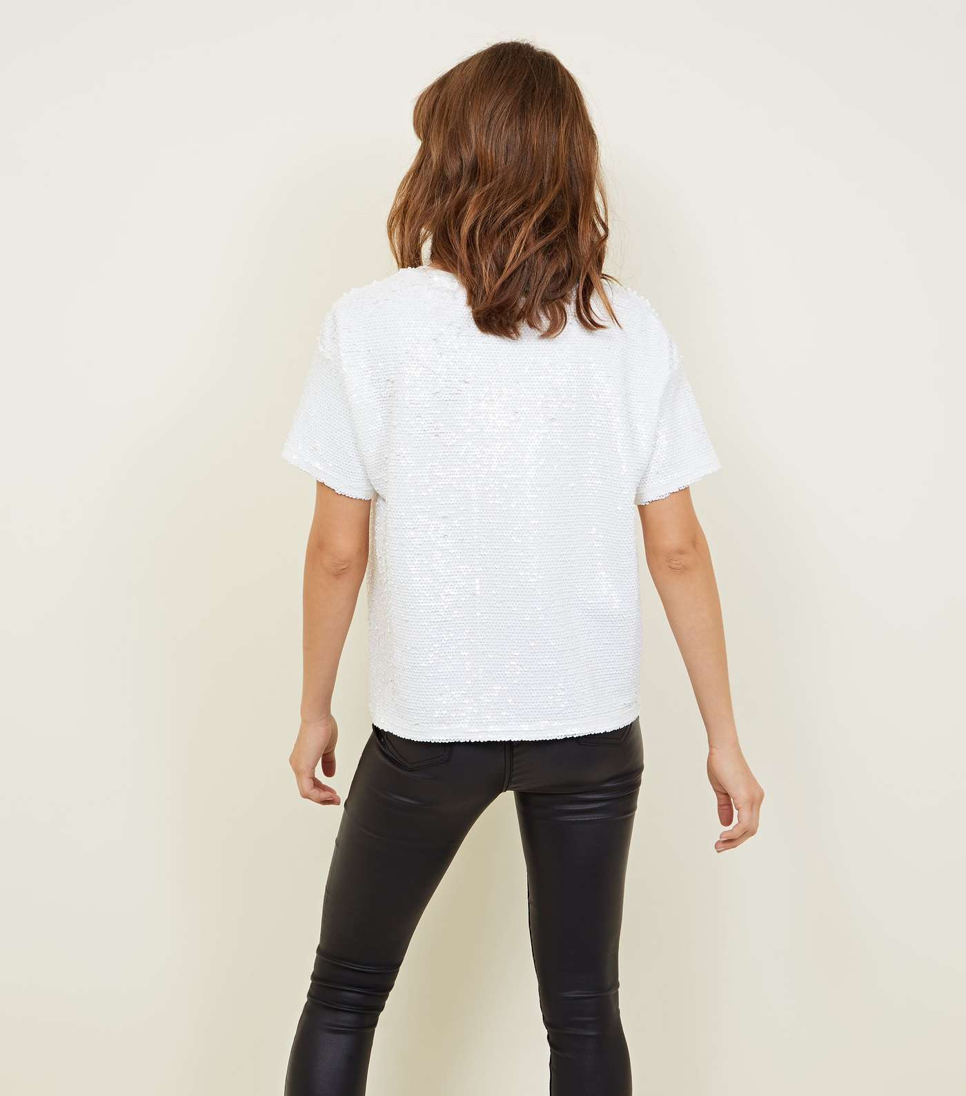 White Sequin Oversized T-Shirt Image 3