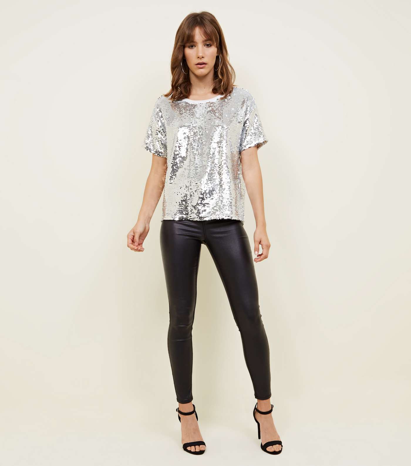 Silver Sequin Oversized T-Shirt Image 2