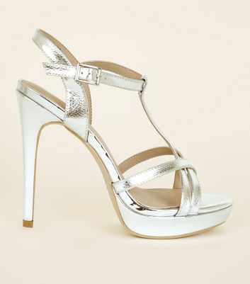 silver strappy high heels