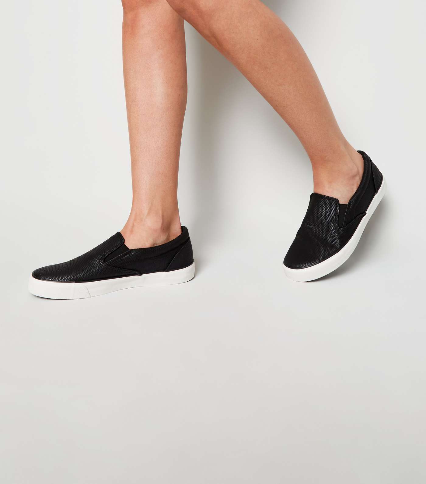 Black Faux Snake Slip On Trainers Image 2