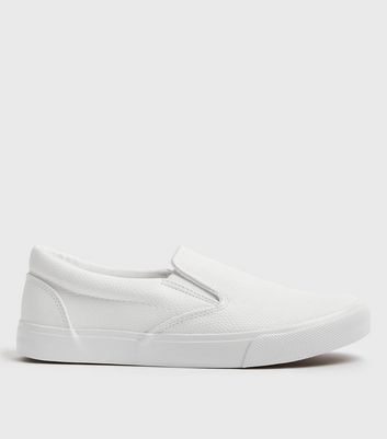 White Faux Snake Slip On Trainers | New Look