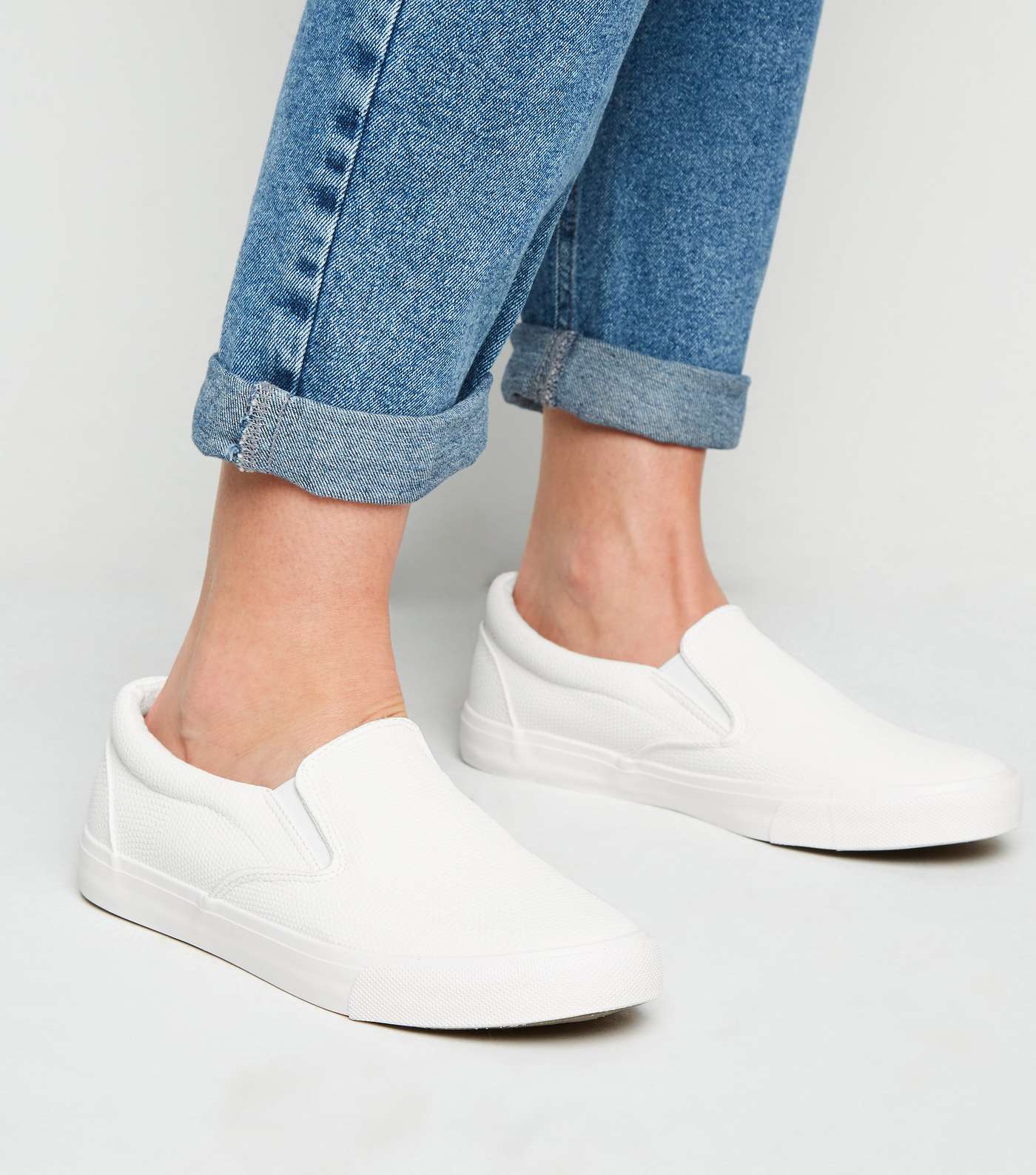 White Faux Snake Slip On Trainers Image 2