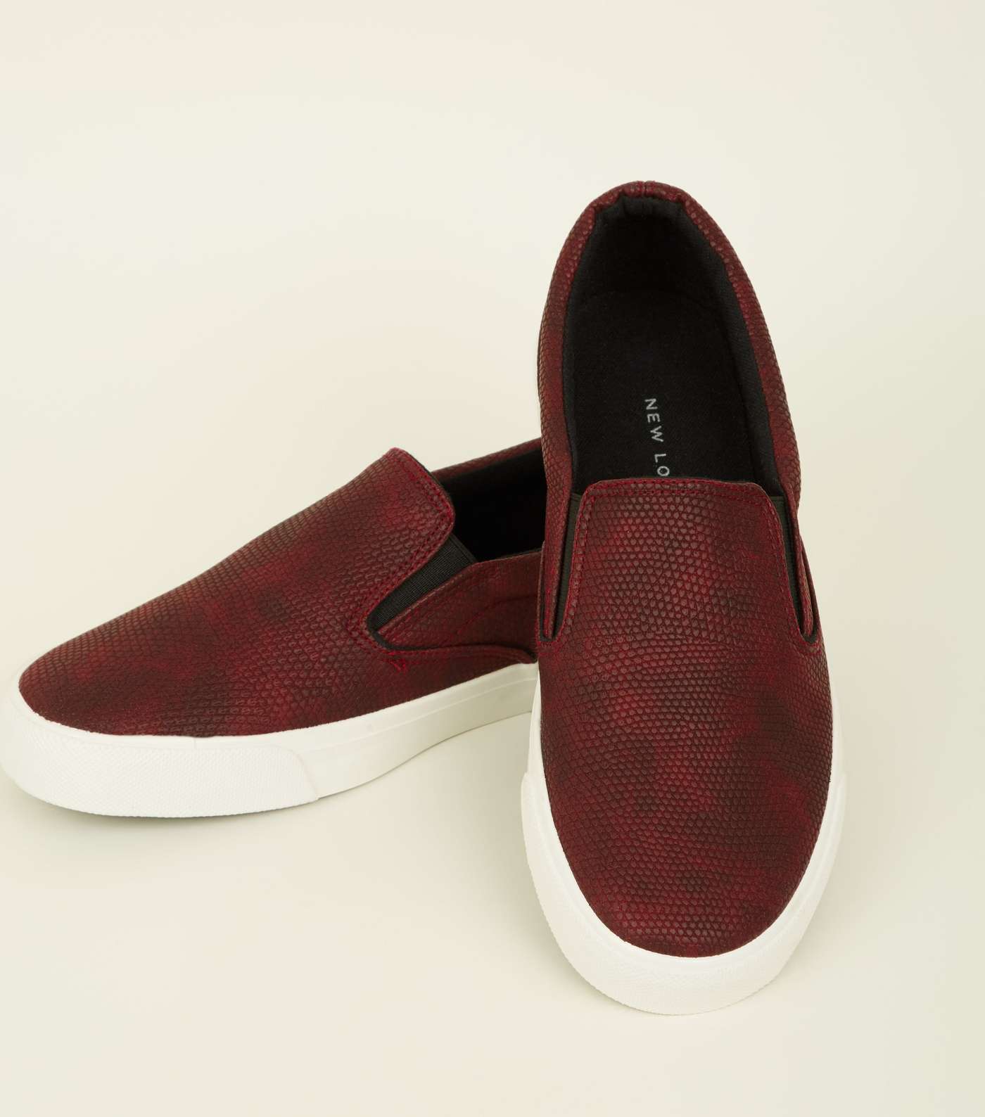 Dark Red Faux Snake Slip On Trainers Image 3