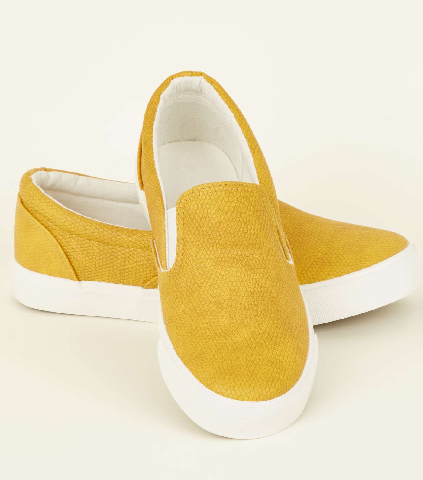 Yellow Faux Snake Slip On Trainers Image 3