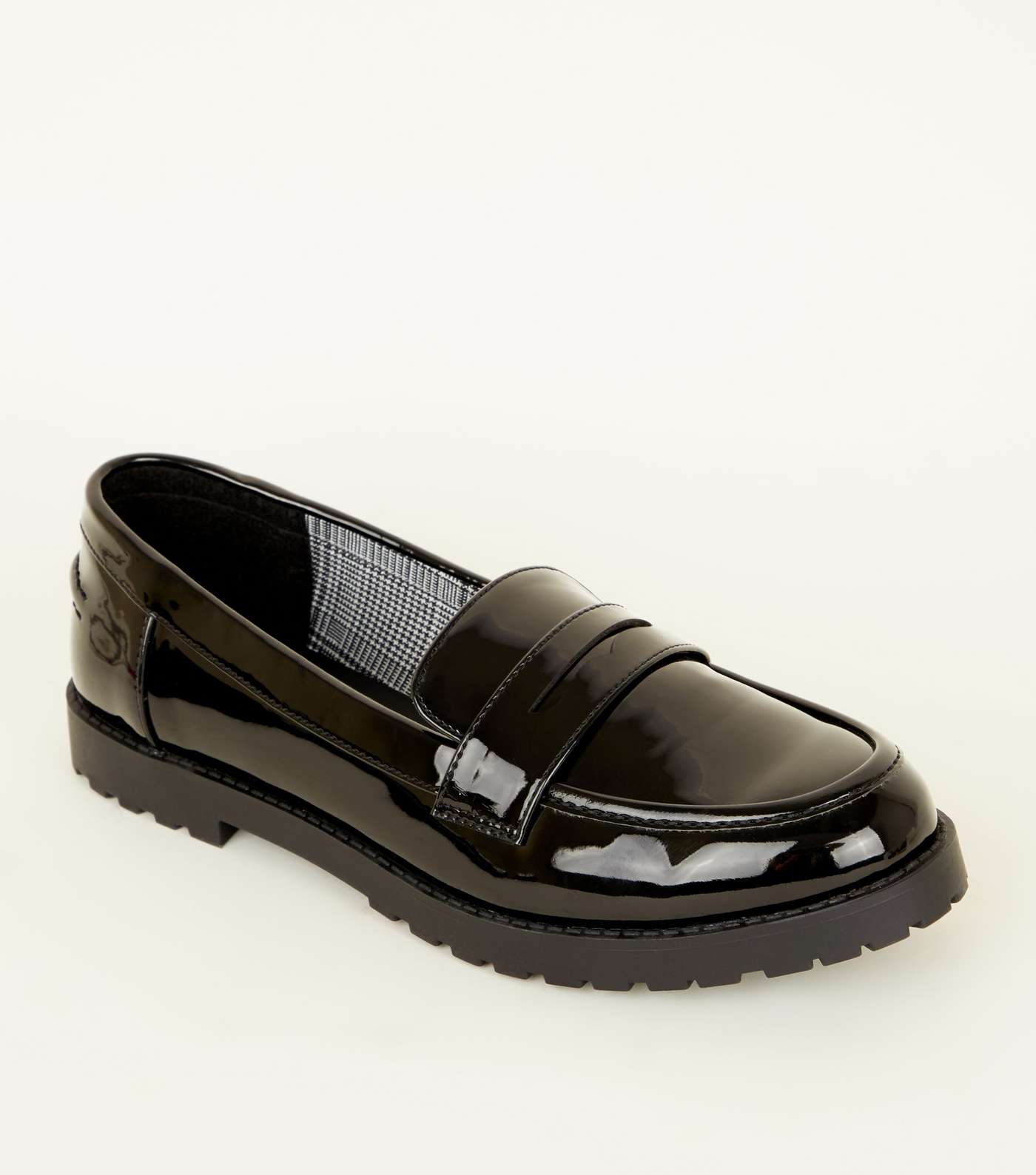 Girls Black Patent Chunky Sole Loafers