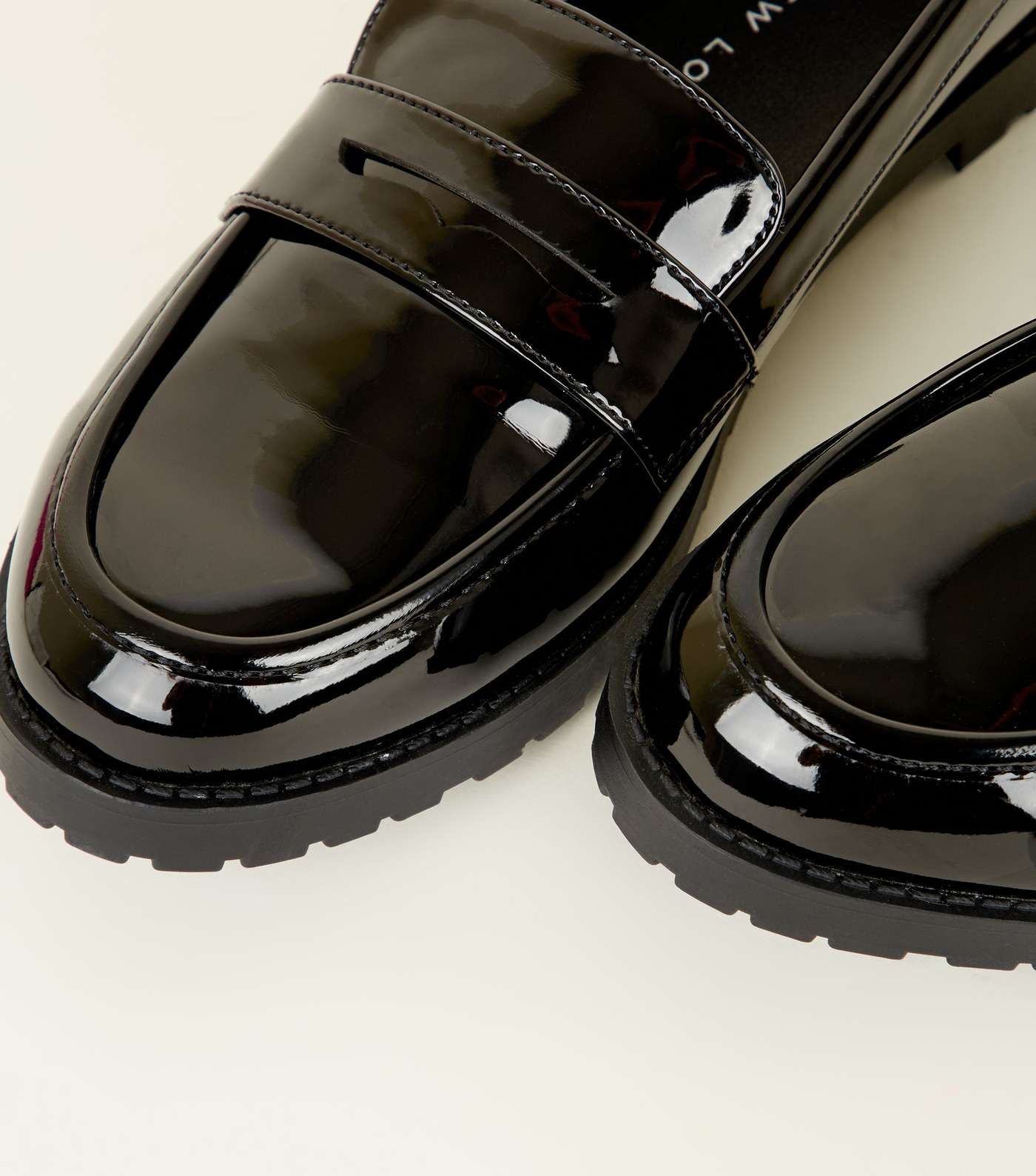 Girls Black Patent Chunky Sole Loafers Image 3