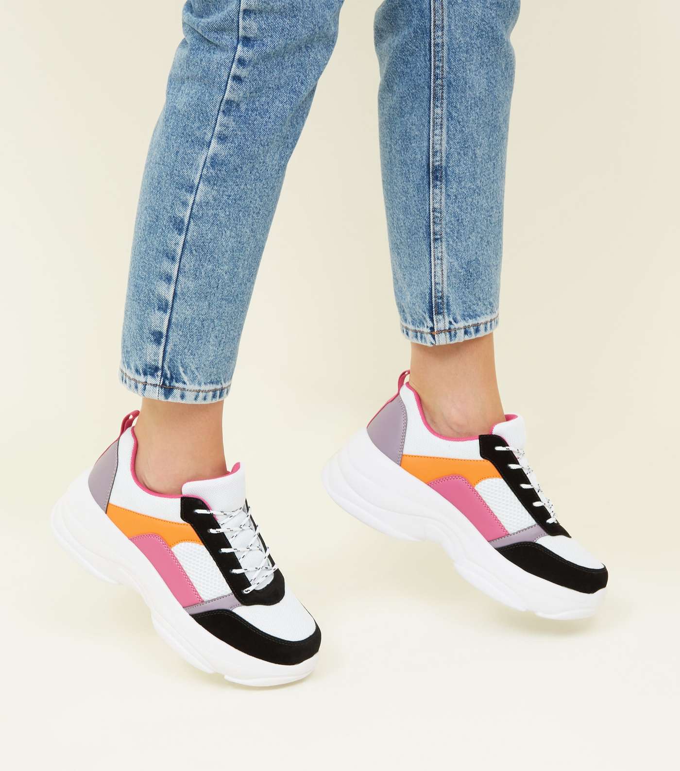 Multicoloured Chunky Lace-Up Trainers Image 2
