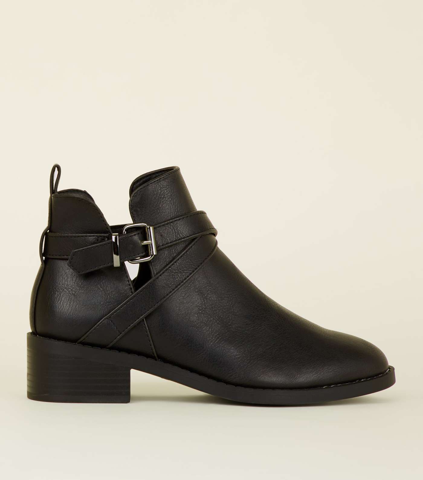 Girls Black Leather-Look Cut-Out Ankle Boots 