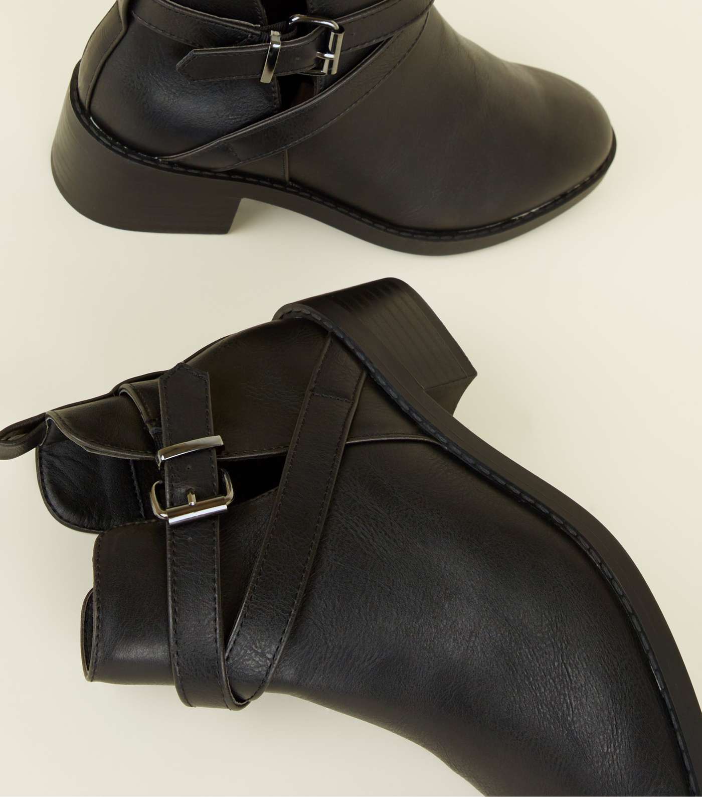 Girls Black Leather-Look Cut-Out Ankle Boots  Image 3