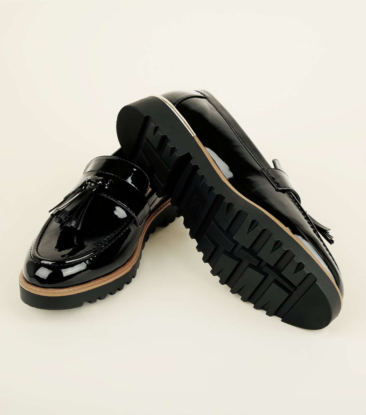 Black Patent Tassel Front Chunky Loafers Image 3