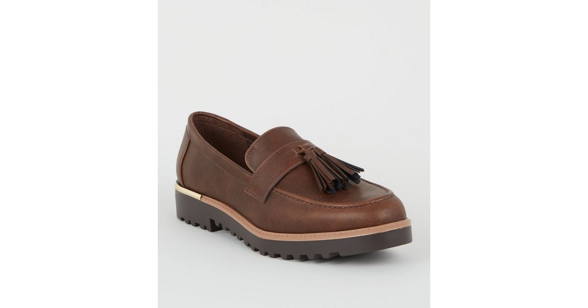 Dark Brown Tassel Front Chunky Sole Loafers New Look