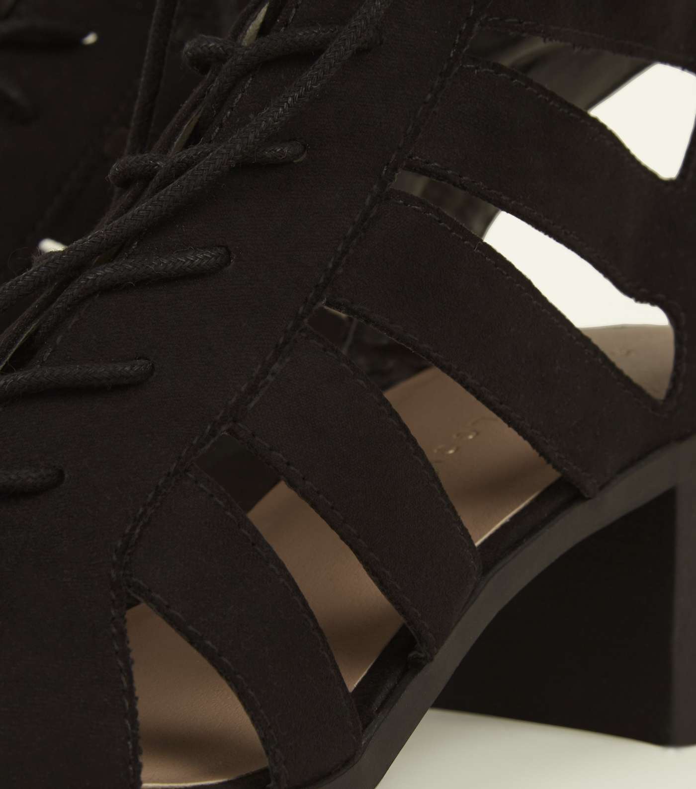 Black Suedette Cut Out Mid Heel Ghillie Sandals Image 3