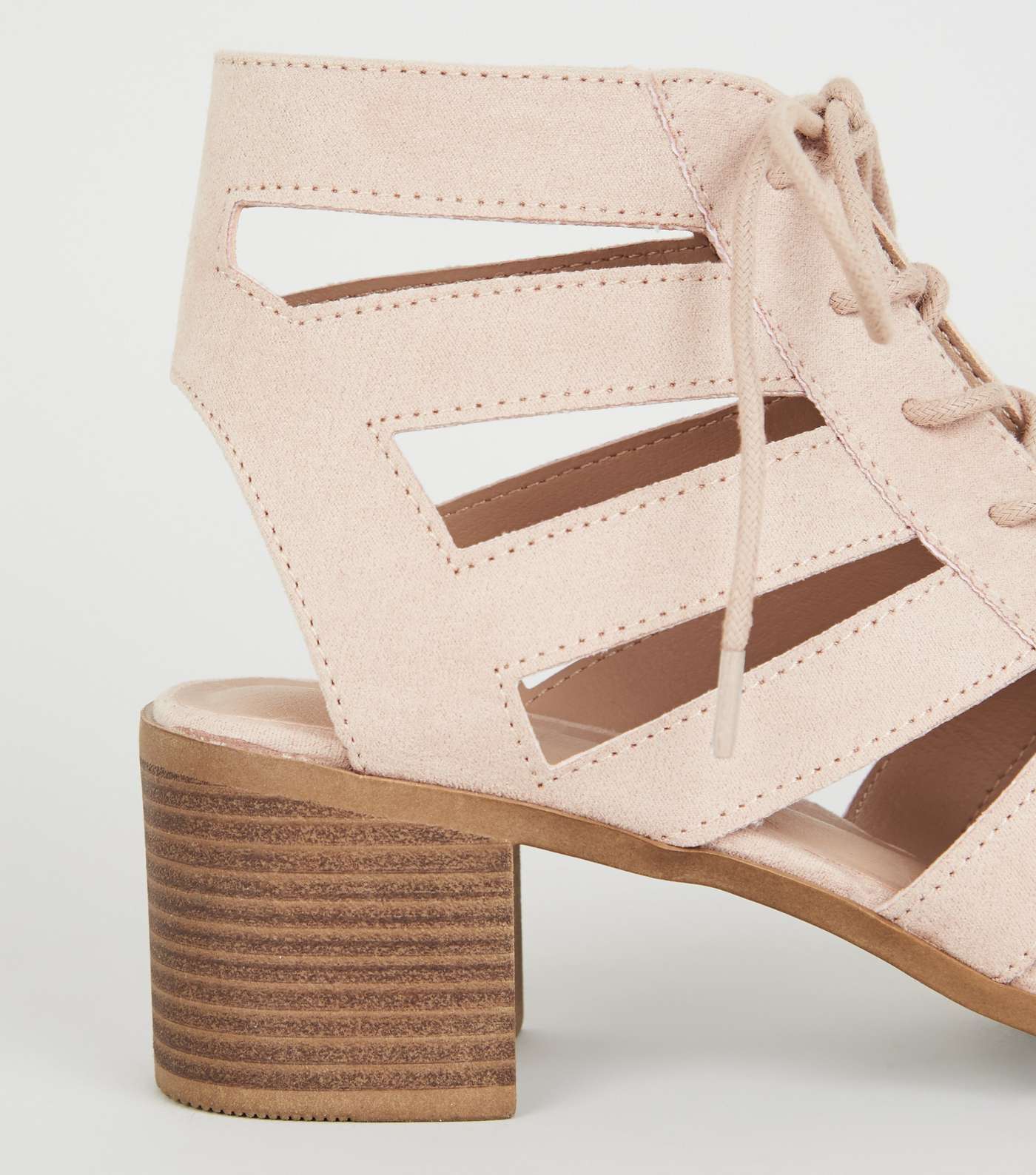 Nude Suedette Cut Out Mid Heel Ghillie Sandals Image 3