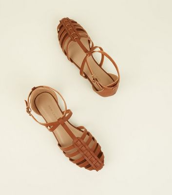 Tan Leather-Look Caged Closed Toe 