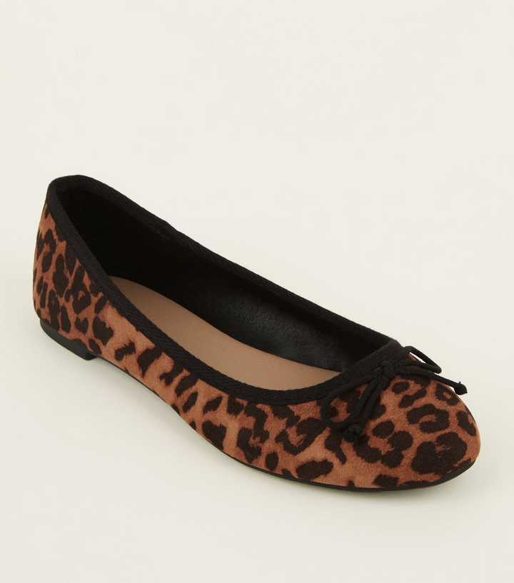 Wide Fit Stone Leopard Print Ballet Pumps