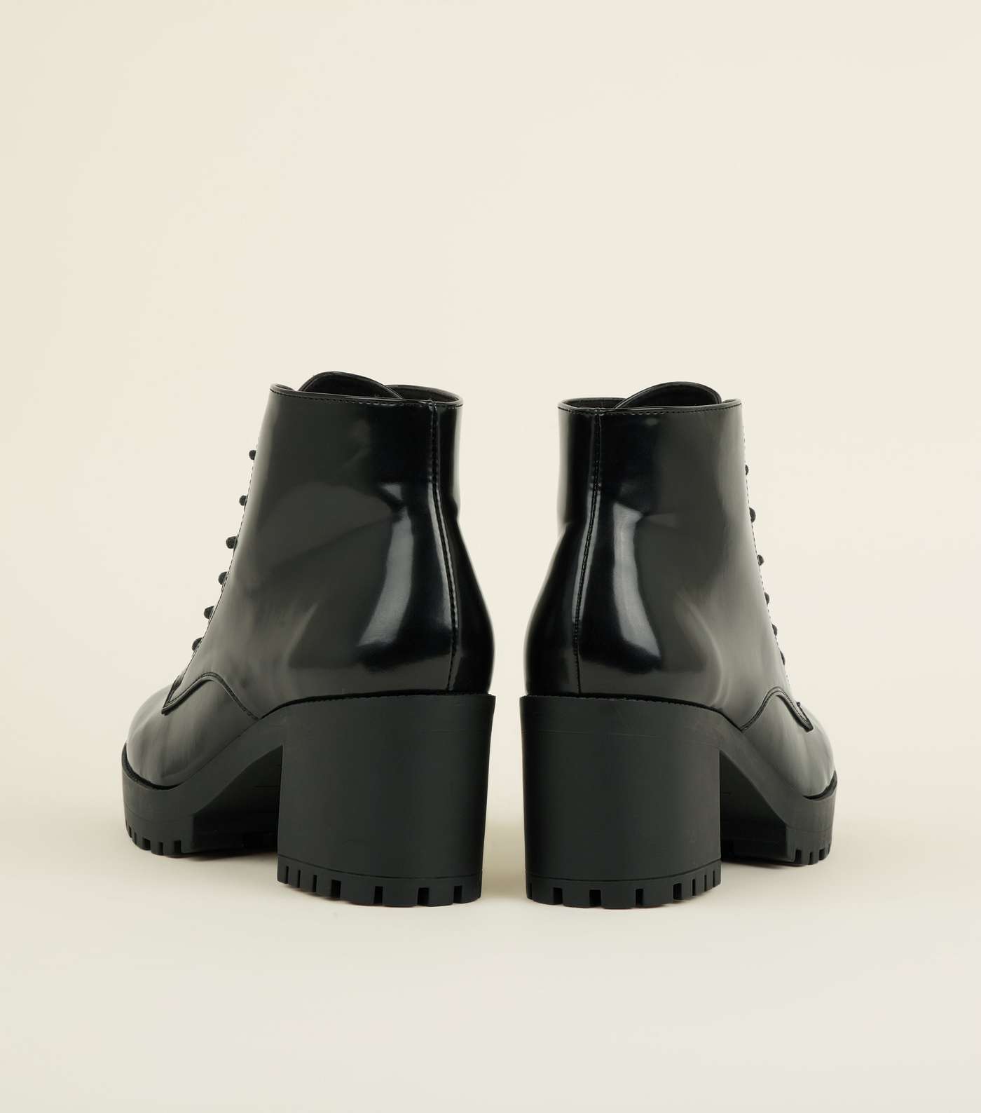 Black Patent Lace Up Chunky Ankle Boots Image 3