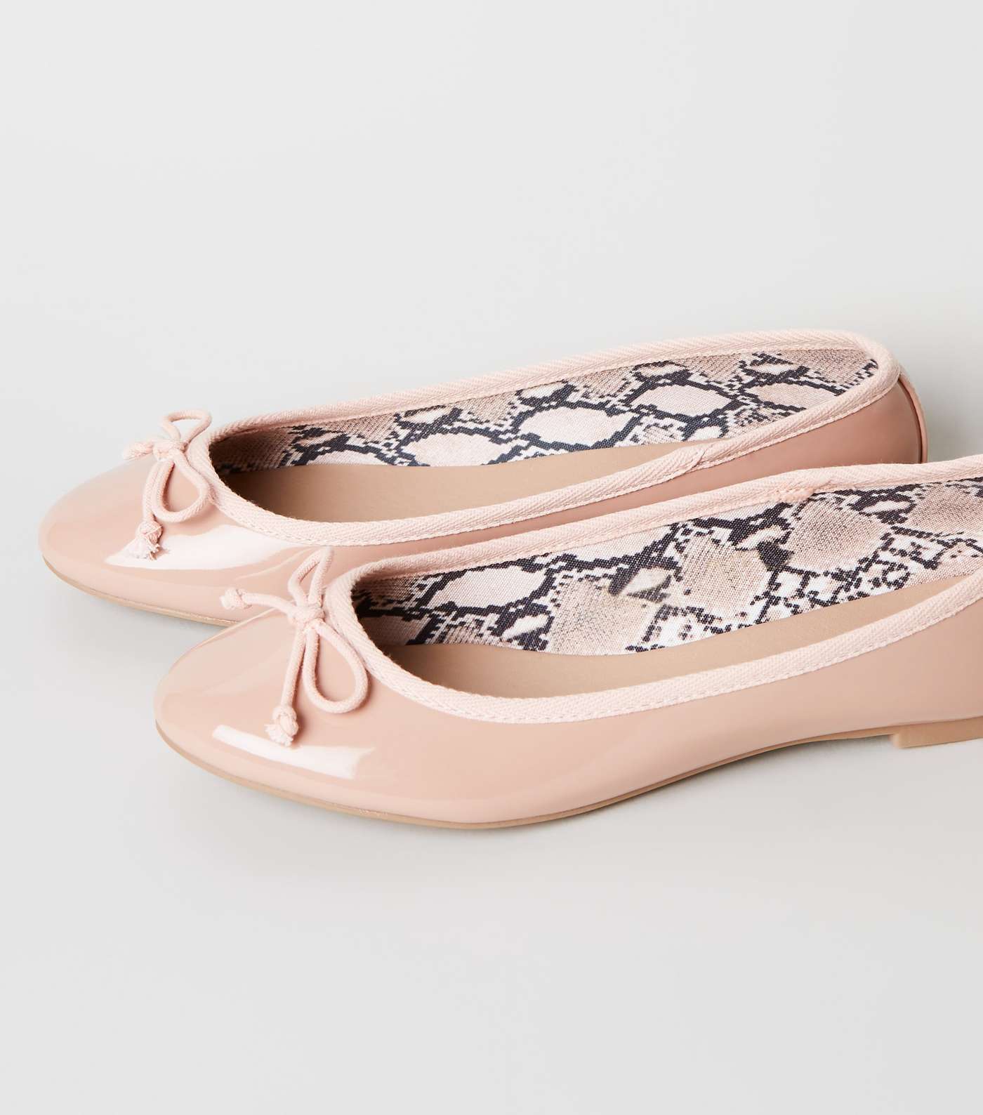 Nude Patent Snake Print Lined Ballet Pumps Image 4