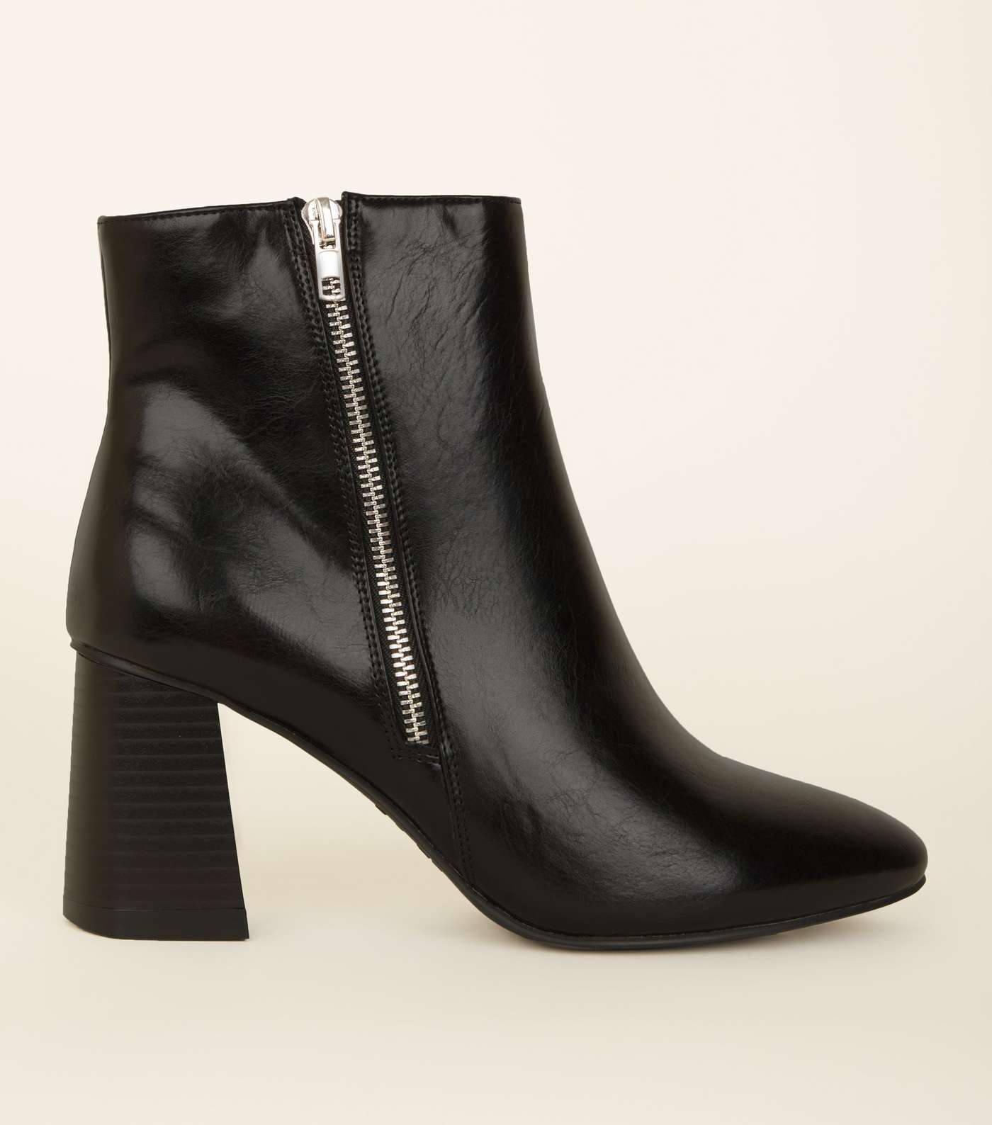 Wide Fit Black Pointed Block Flared Heel Ankle Boots