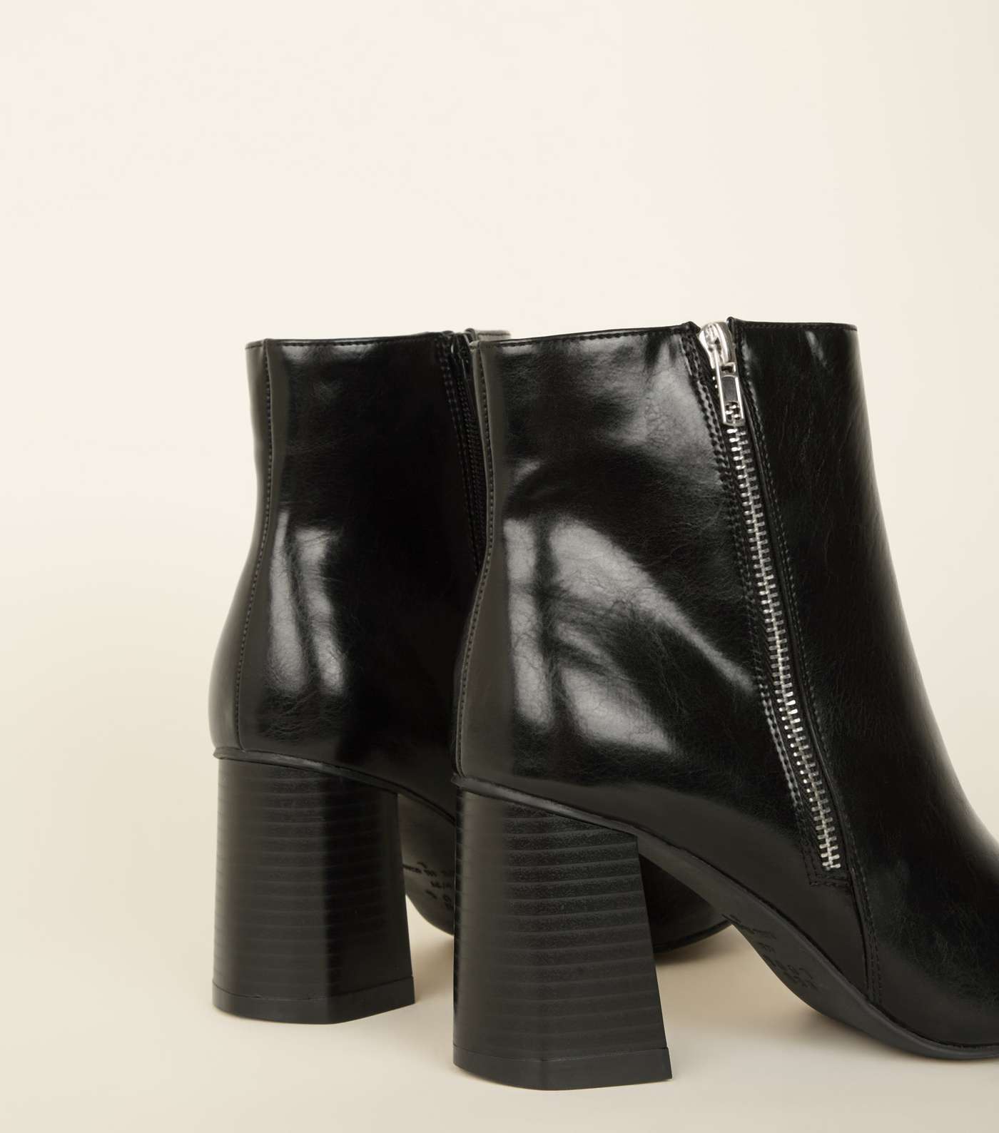 Wide Fit Black Pointed Block Flared Heel Ankle Boots Image 3