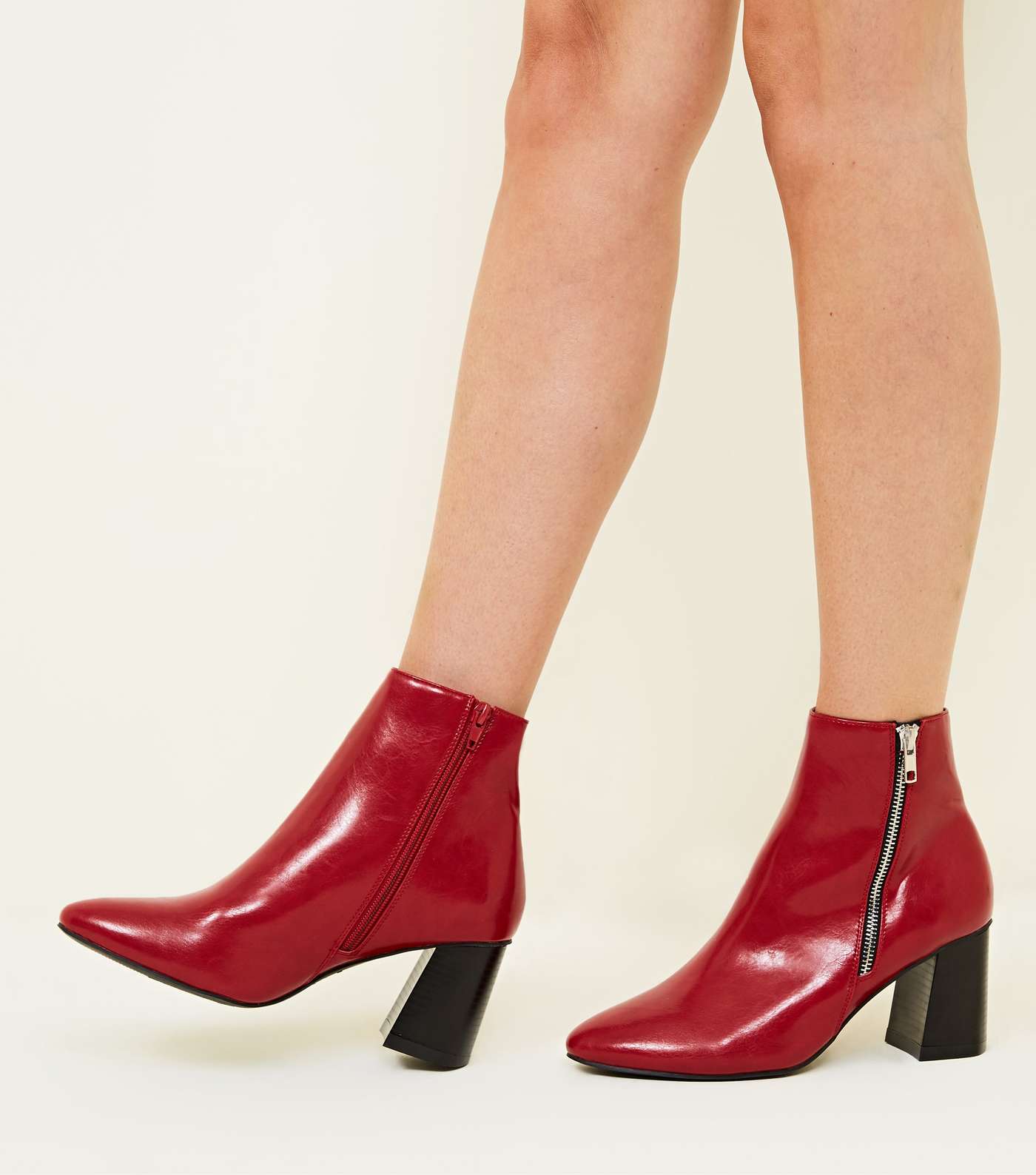 Wide Fit Red Pointed Flared Heel Boots Image 2