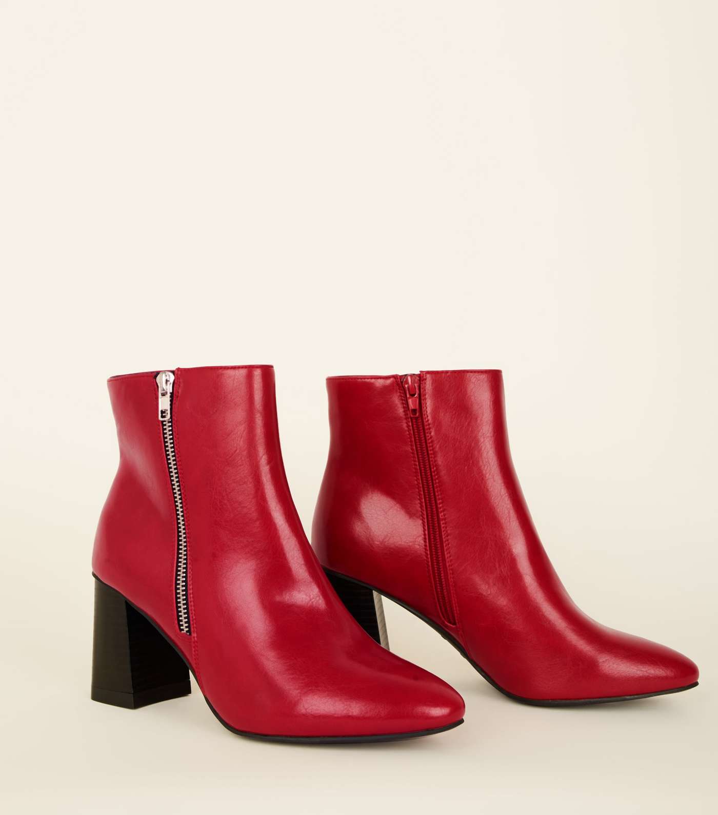 Wide Fit Red Pointed Flared Heel Boots Image 4