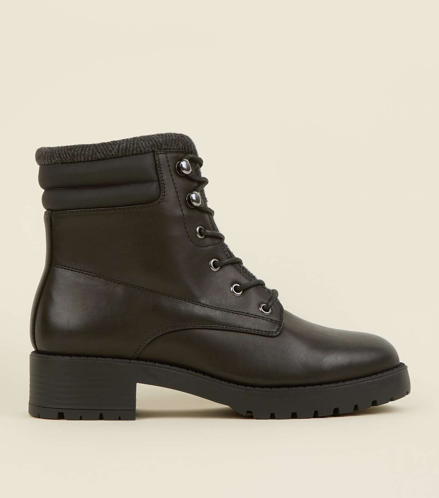 Black Leather-Look Chunky Hiker Boots