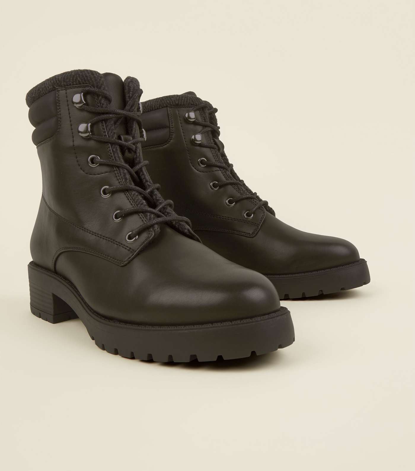 Black Leather-Look Chunky Hiker Boots Image 3