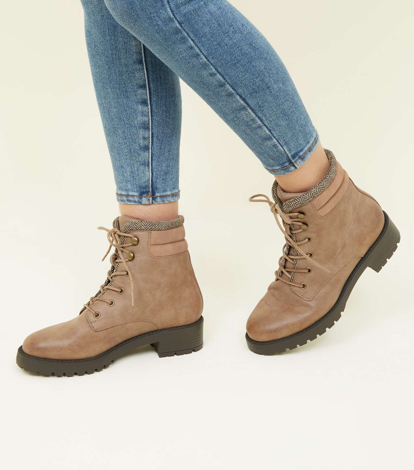 Light Brown Leather-Look Chunky Hiker Boots Image 2