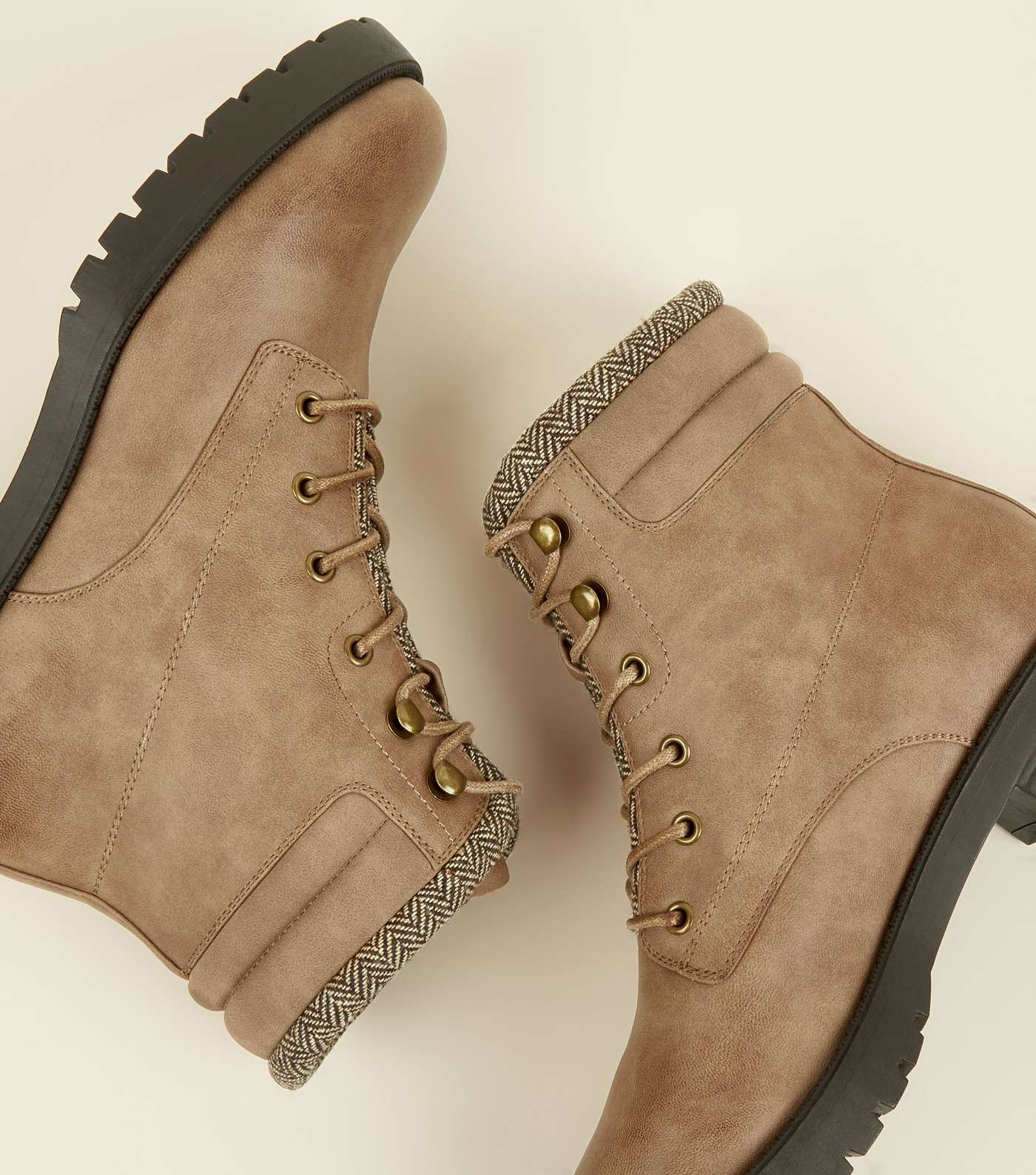 Light Brown Leather-Look Chunky Hiker Boots Image 4