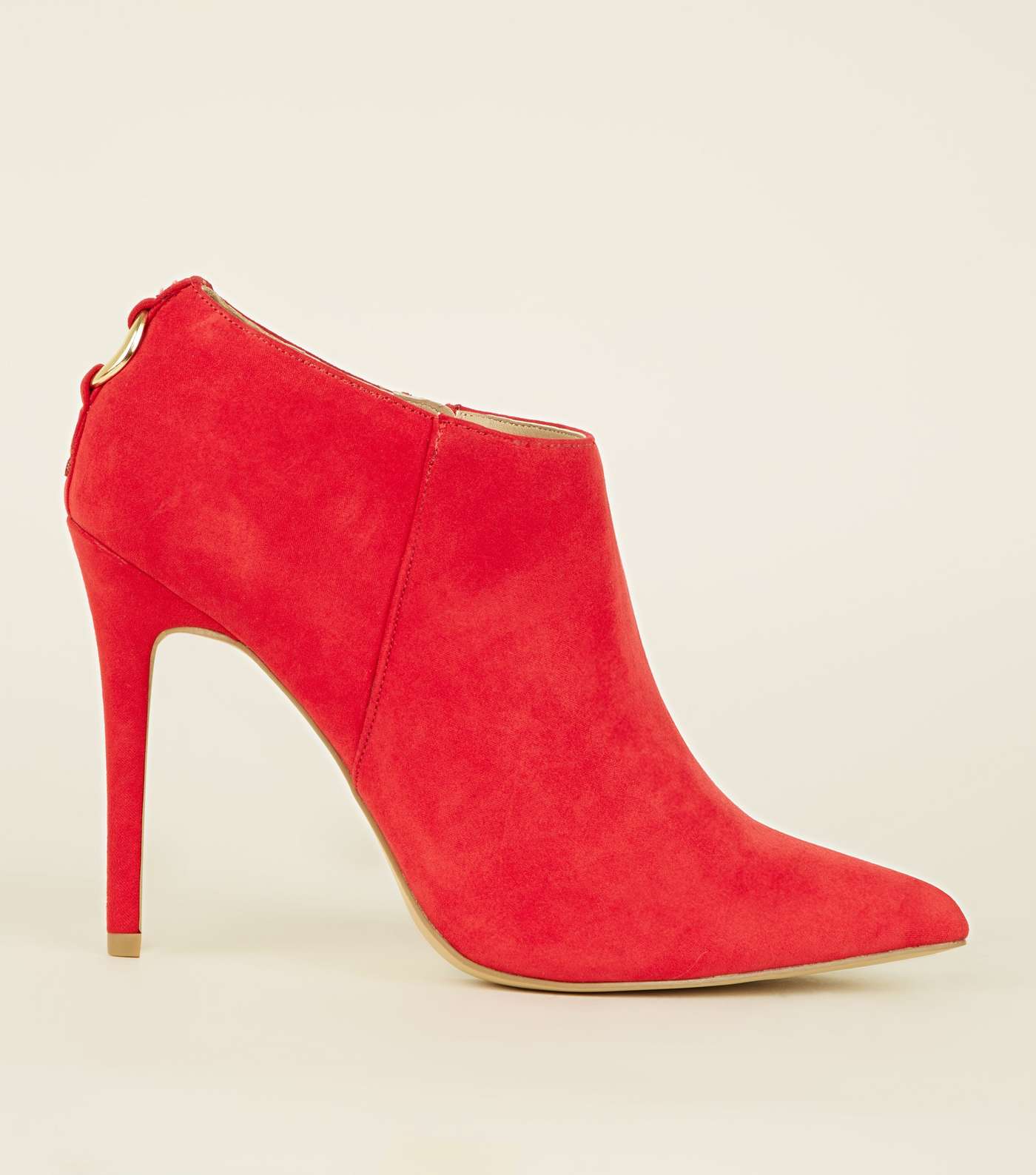Red Suedette Ring Back Stiletto Shoe Boots