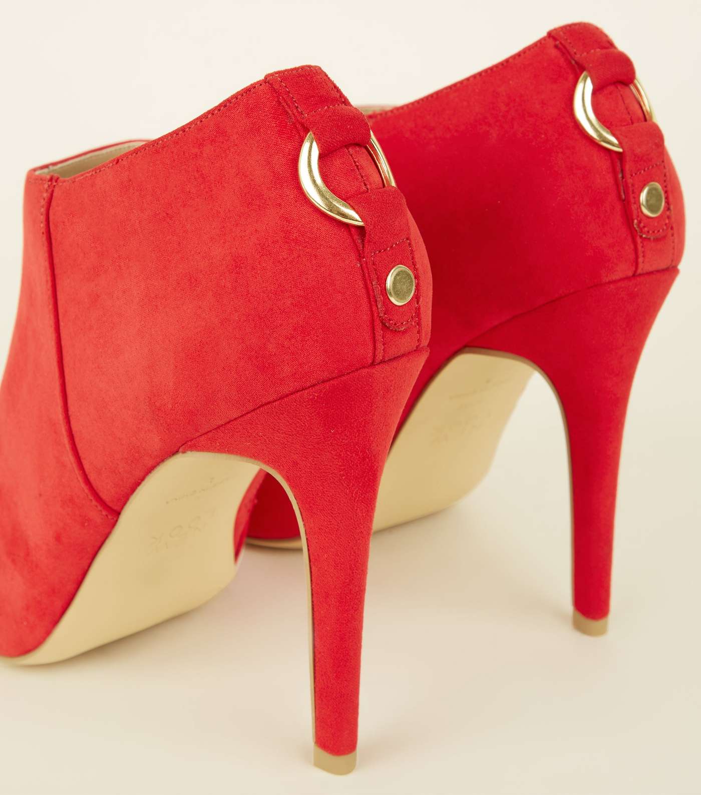 Red Suedette Ring Back Stiletto Shoe Boots Image 3