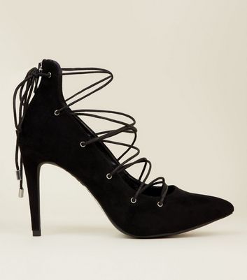 black lace up court shoes