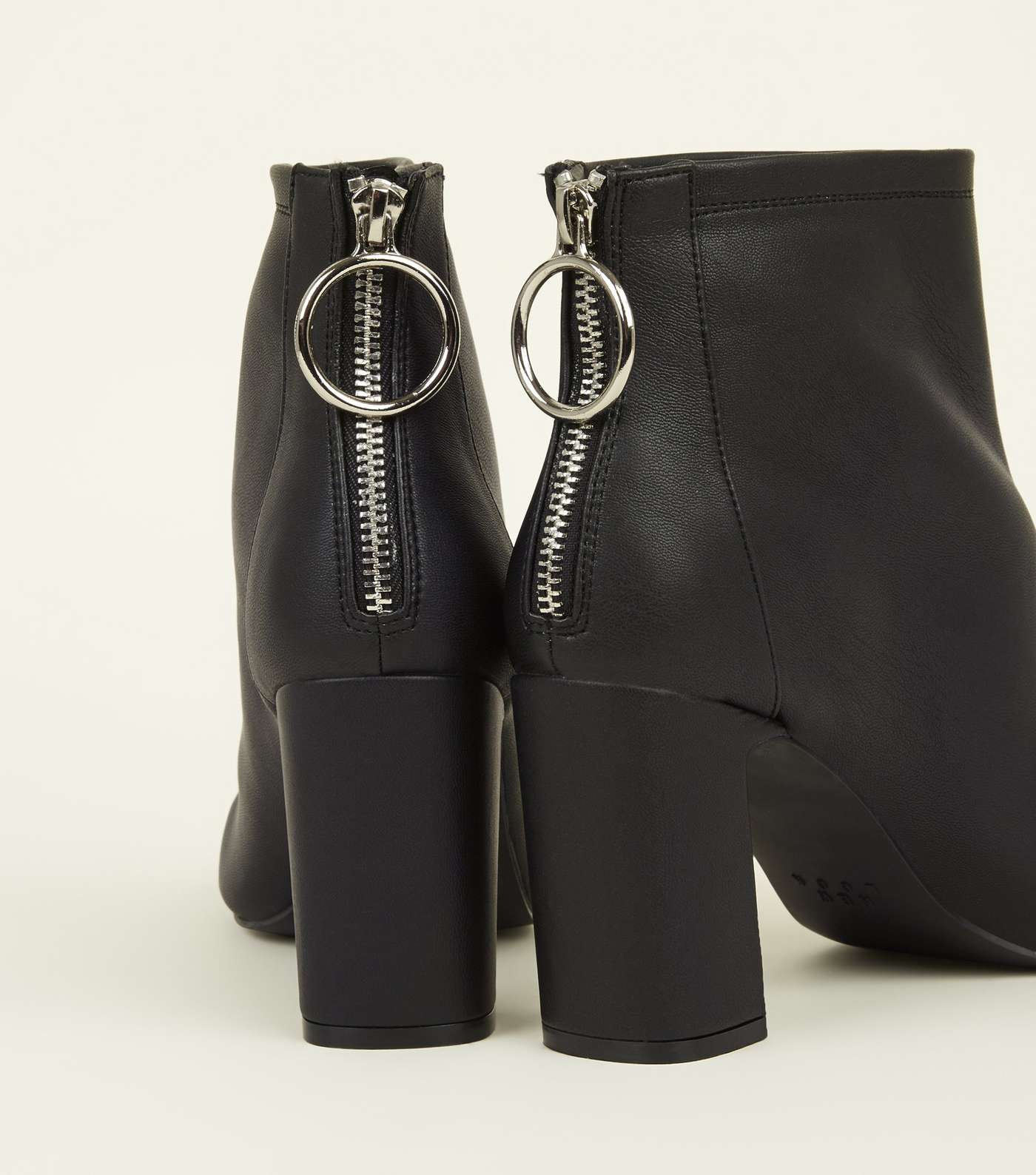 Black Ring Zip Flared Heel Ankle Boots Image 3