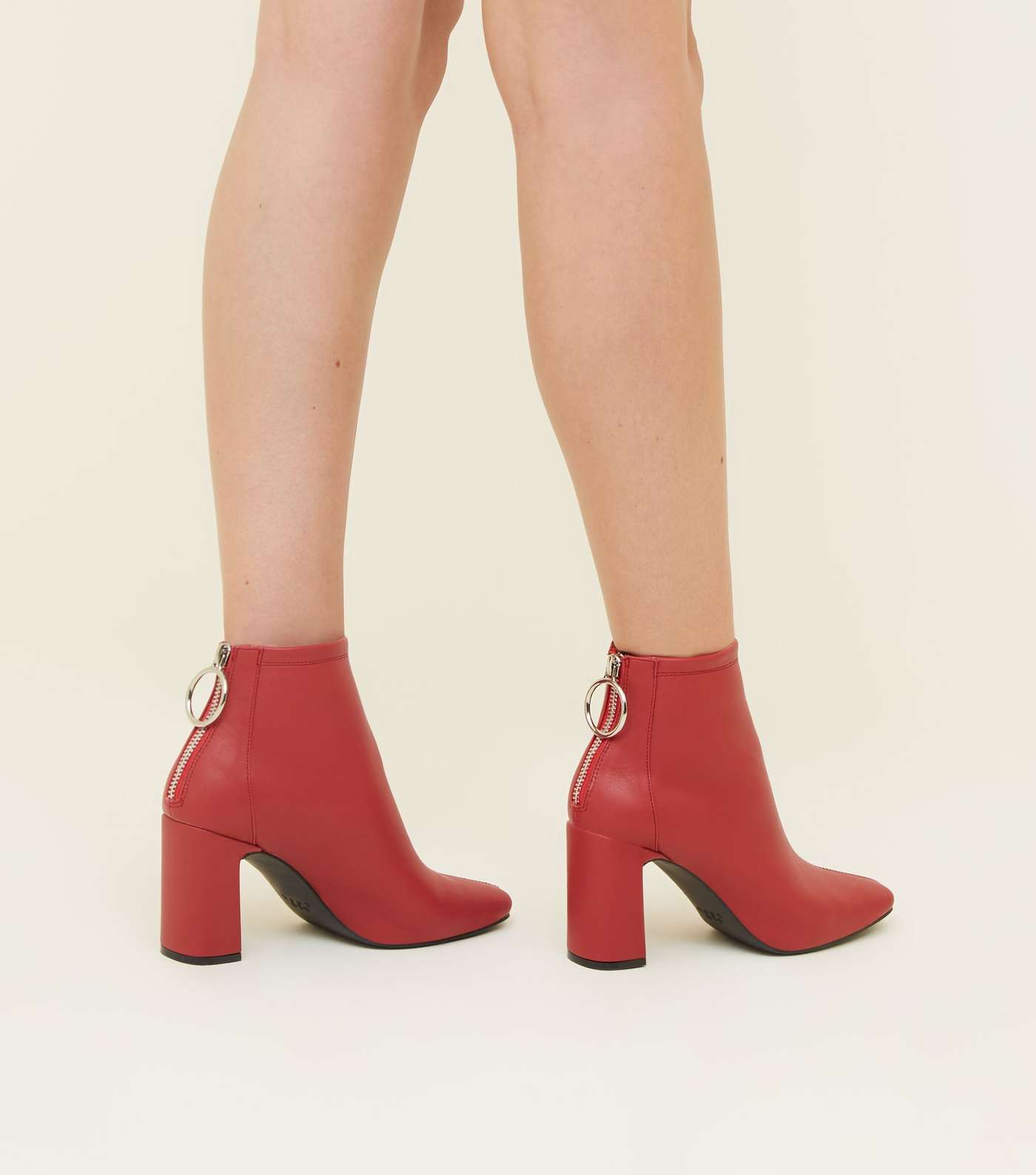 Red Ring Zip Flared Heel Ankle Boots Image 2