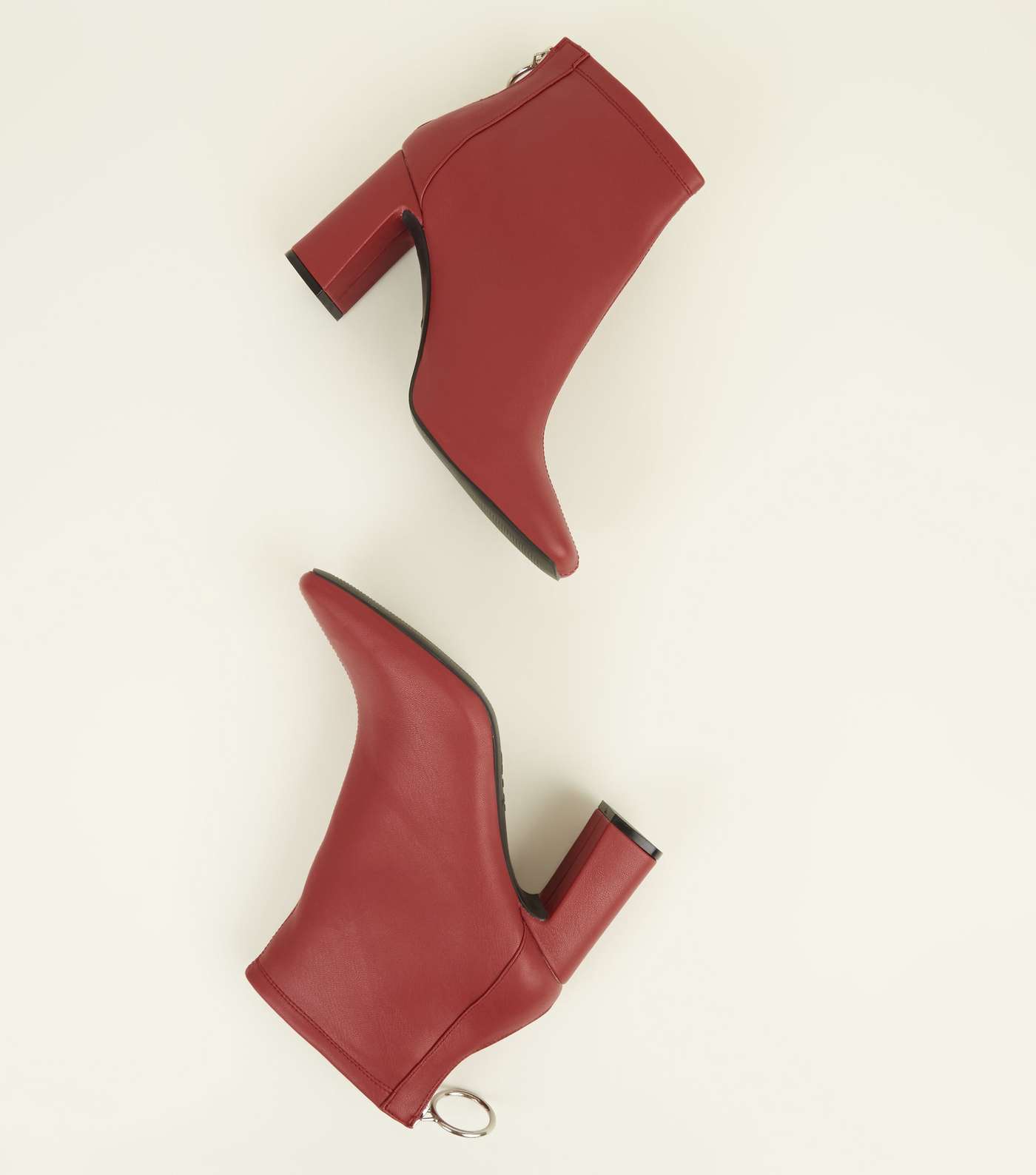 Red Ring Zip Flared Heel Ankle Boots Image 4