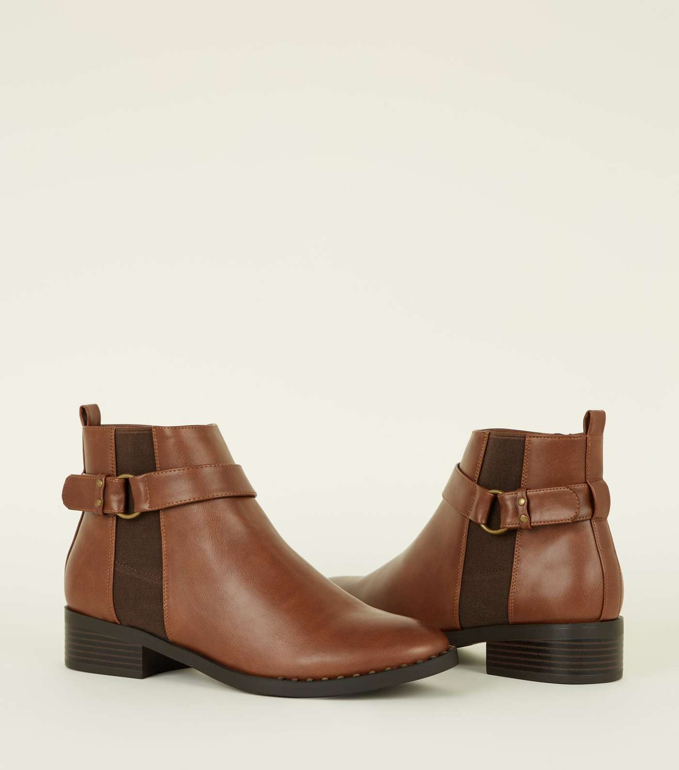 Tan Studded Low Heel Chelsea Boots Image 3