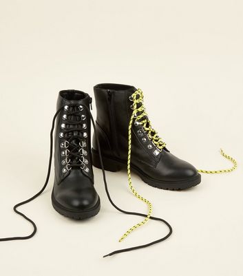 Black Leather-Look Contrast Lace Hiker 