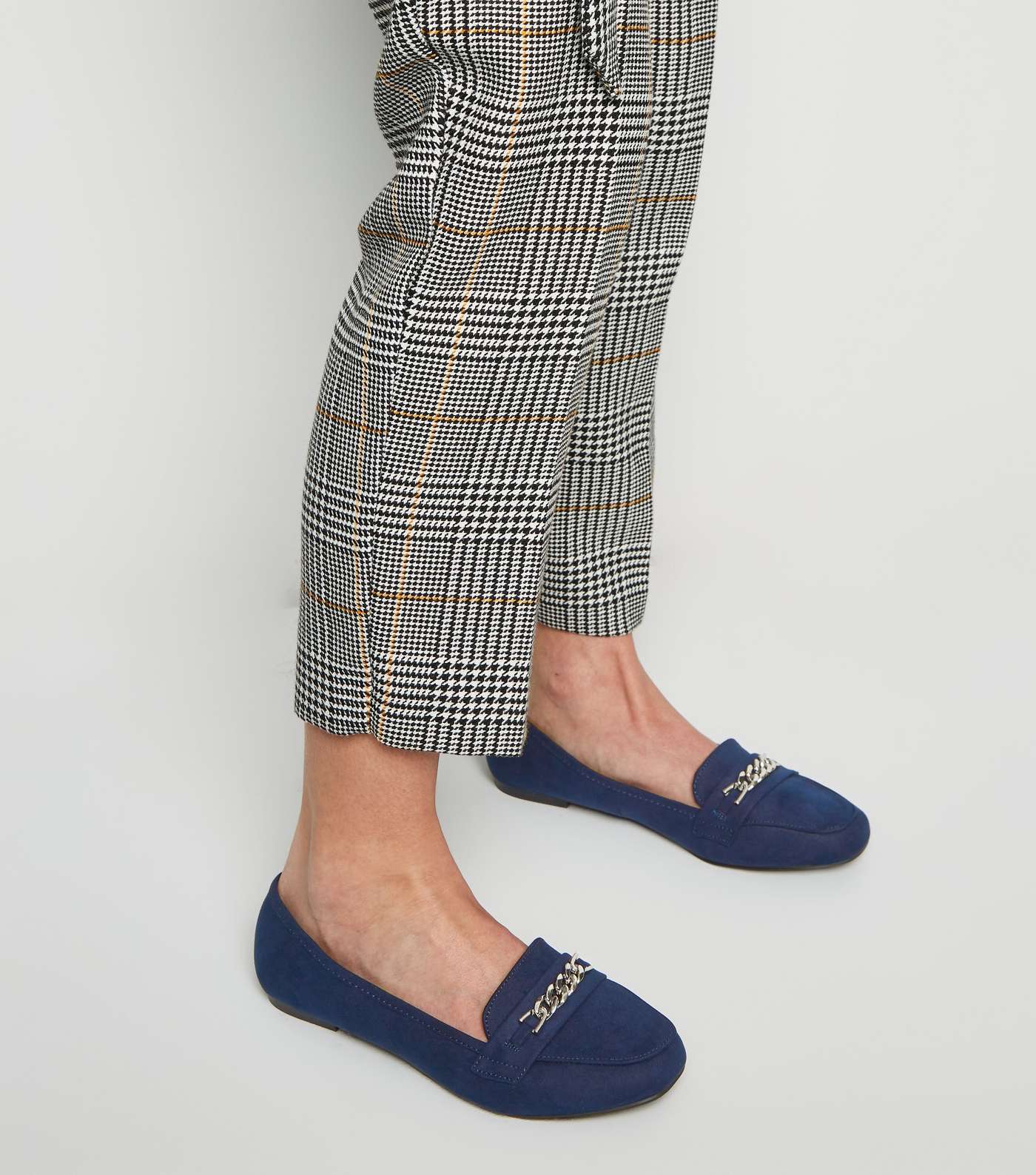 Wide Fit Navy Suedette Chain Loafers Image 2