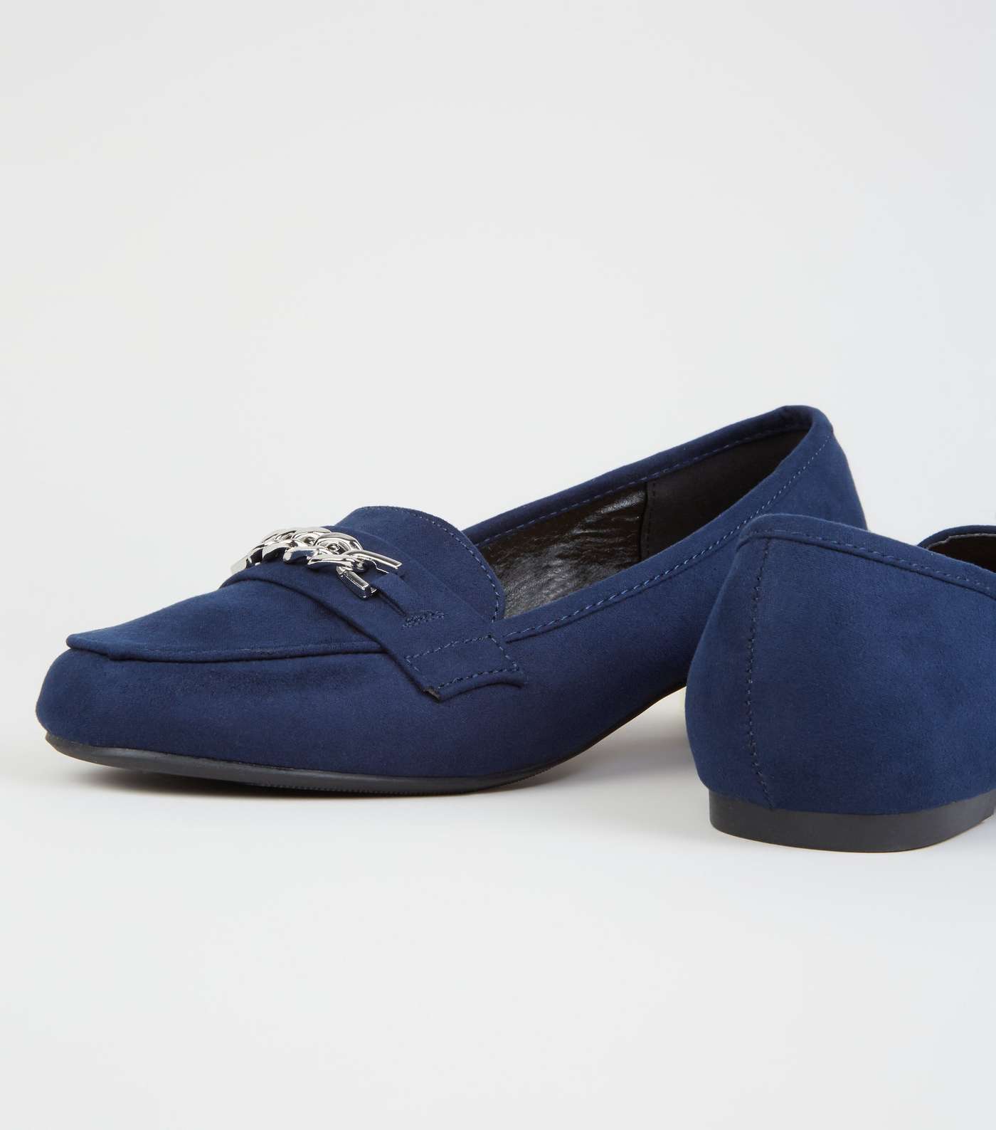 Wide Fit Navy Suedette Chain Loafers Image 4