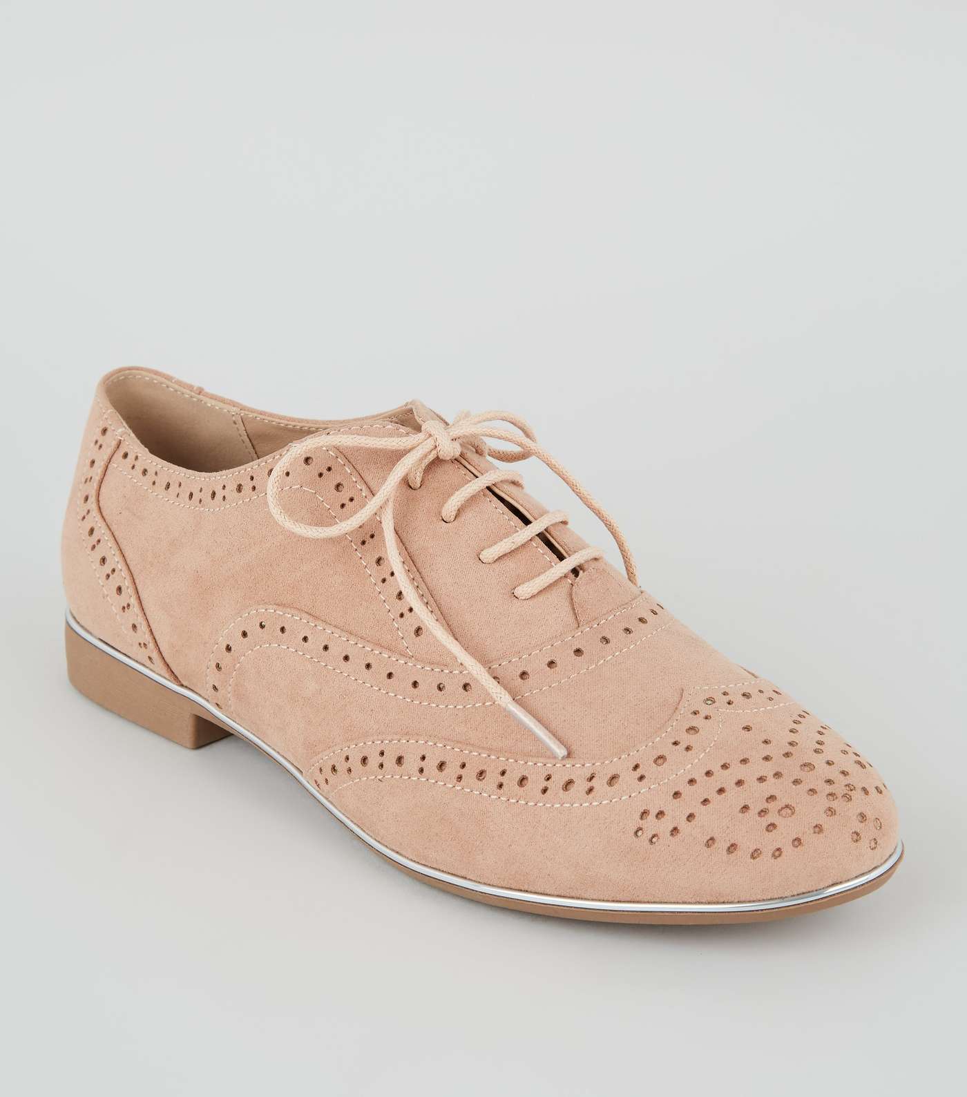 Wide Fit Nude Suedette Piped Edge Brogues
