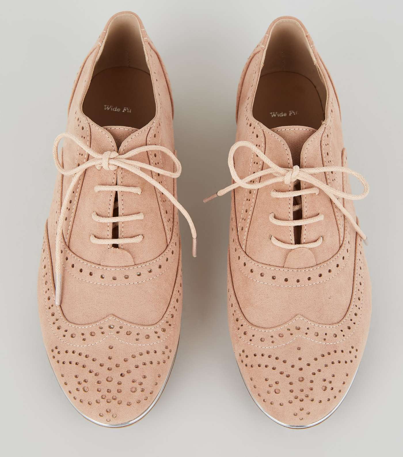 Wide Fit Nude Suedette Piped Edge Brogues Image 3