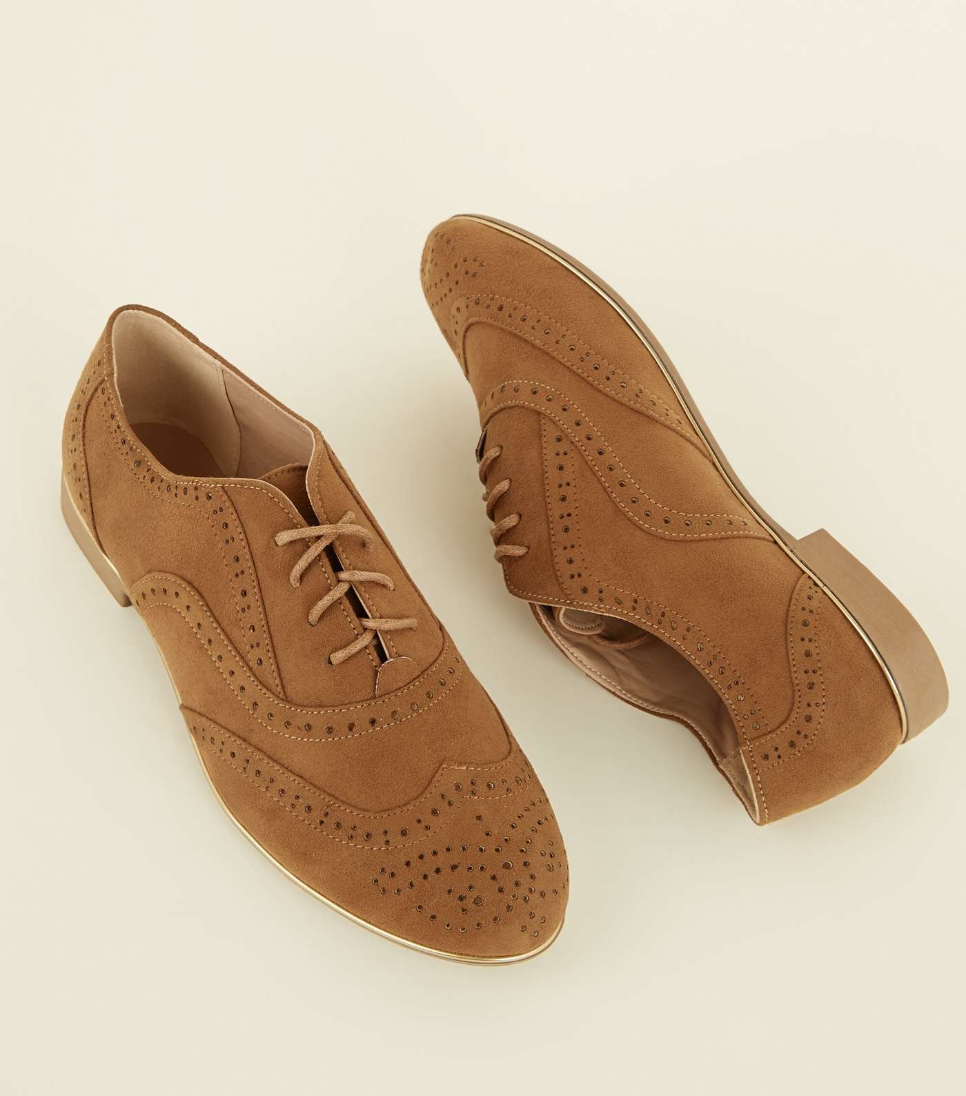 Wide Fit Tan Suedette Piped Edge Brogues Image 4